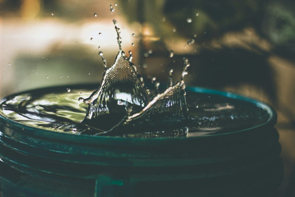 Water splash in a plastic water container